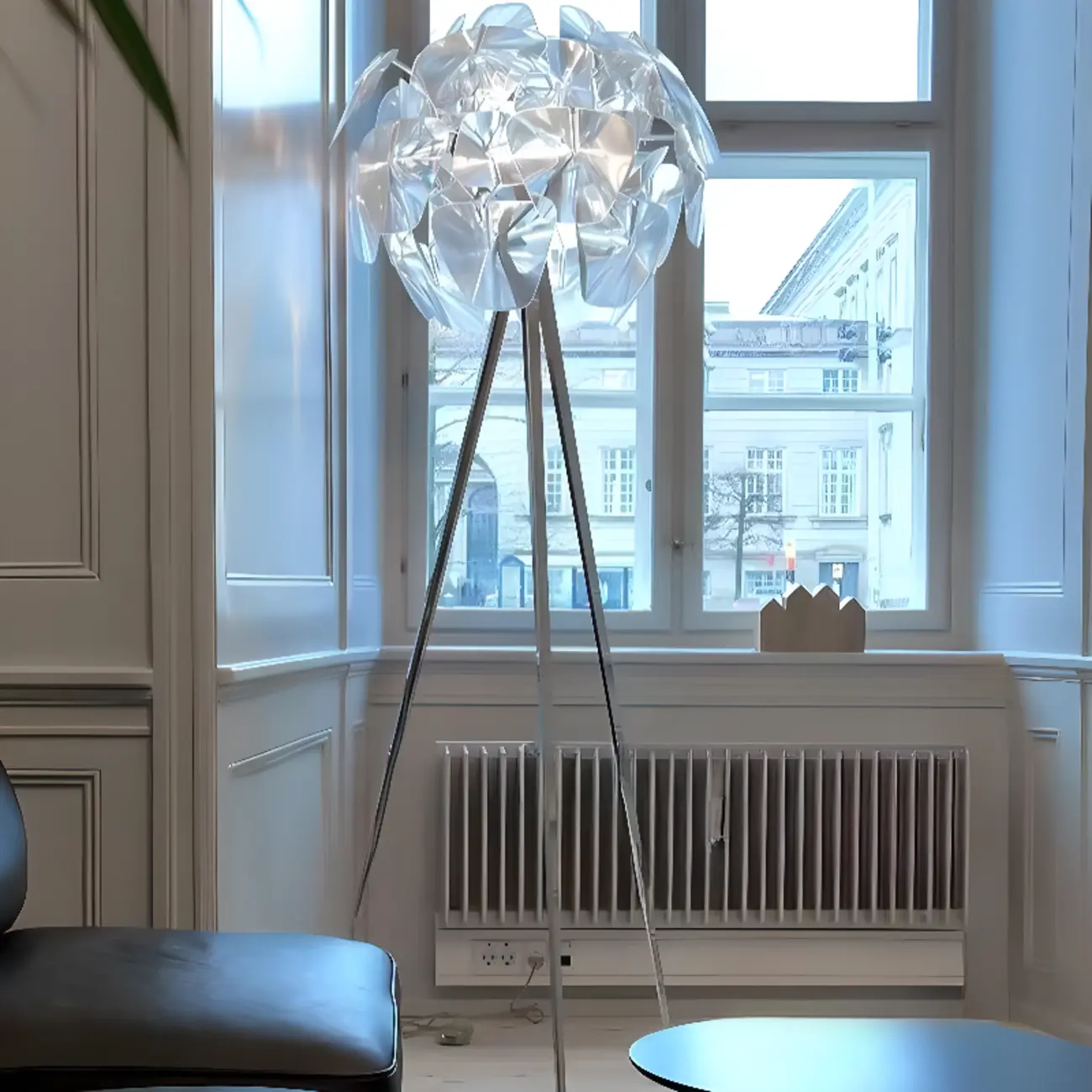 Modern Clear Acrylic Chrome Tripod Floor Lamp Image - 2 | homeyfad