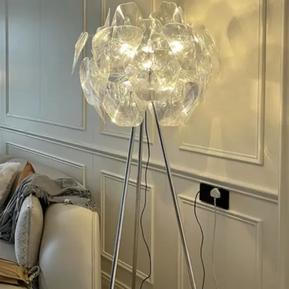 Modern Clear Acrylic Chrome Tripod Floor Lamp Image - 3