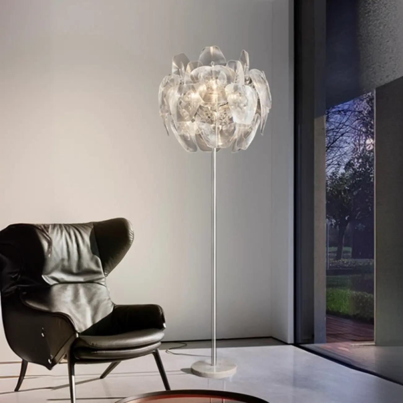 Modern Clear Acrylic Chrome Tripod Floor Lamp Image - 5 | homeyfad