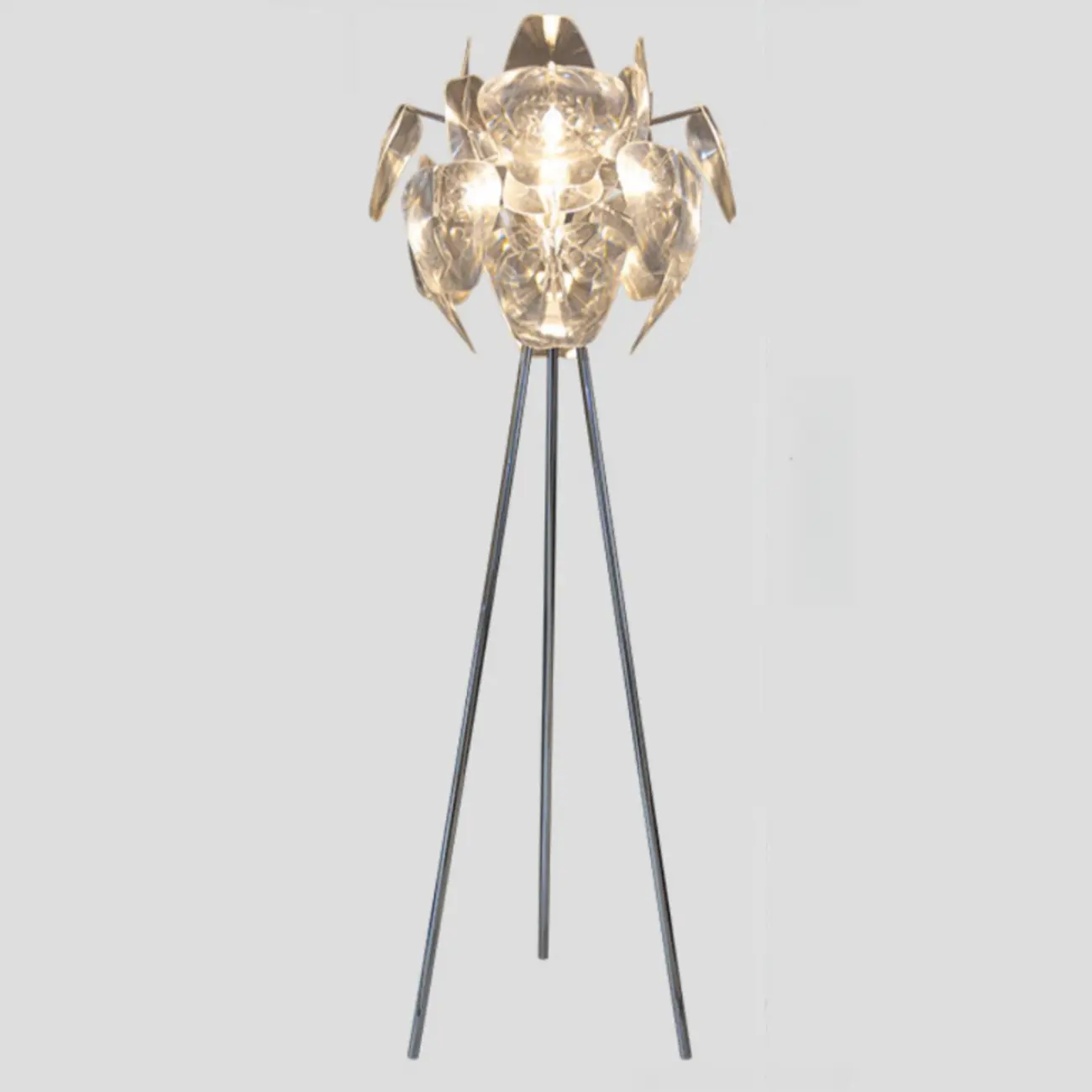 Modern Clear Acrylic Chrome Tripod Floor Lamp Image - 10 | homeyfad