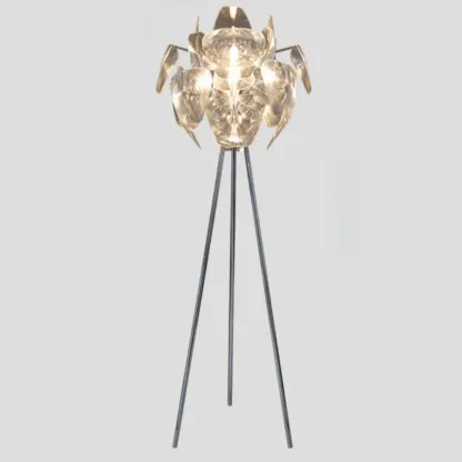 Modern Clear Acrylic Chrome Tripod Floor Lamp Image - 10