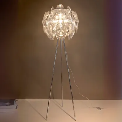 Modern Clear Acrylic Chrome Tripod Floor Lamp Image - 1