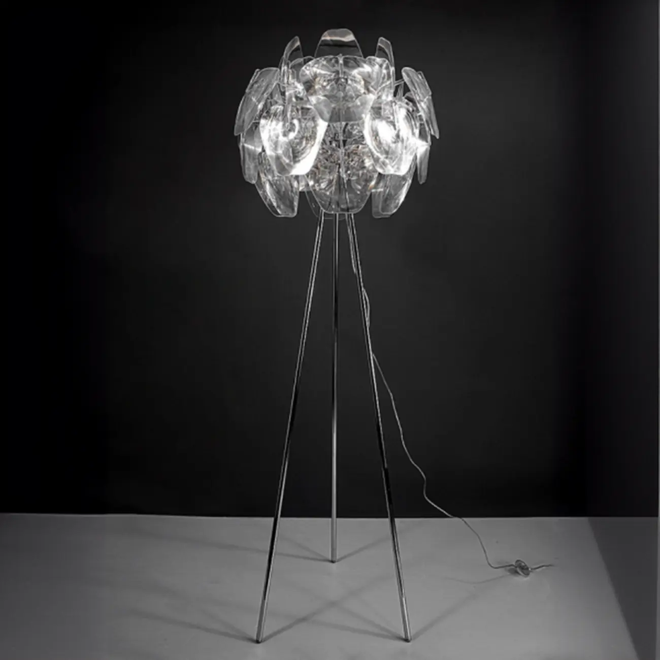 Modern Clear Acrylic Chrome Tripod Floor Lamp Image - 7 | homeyfad