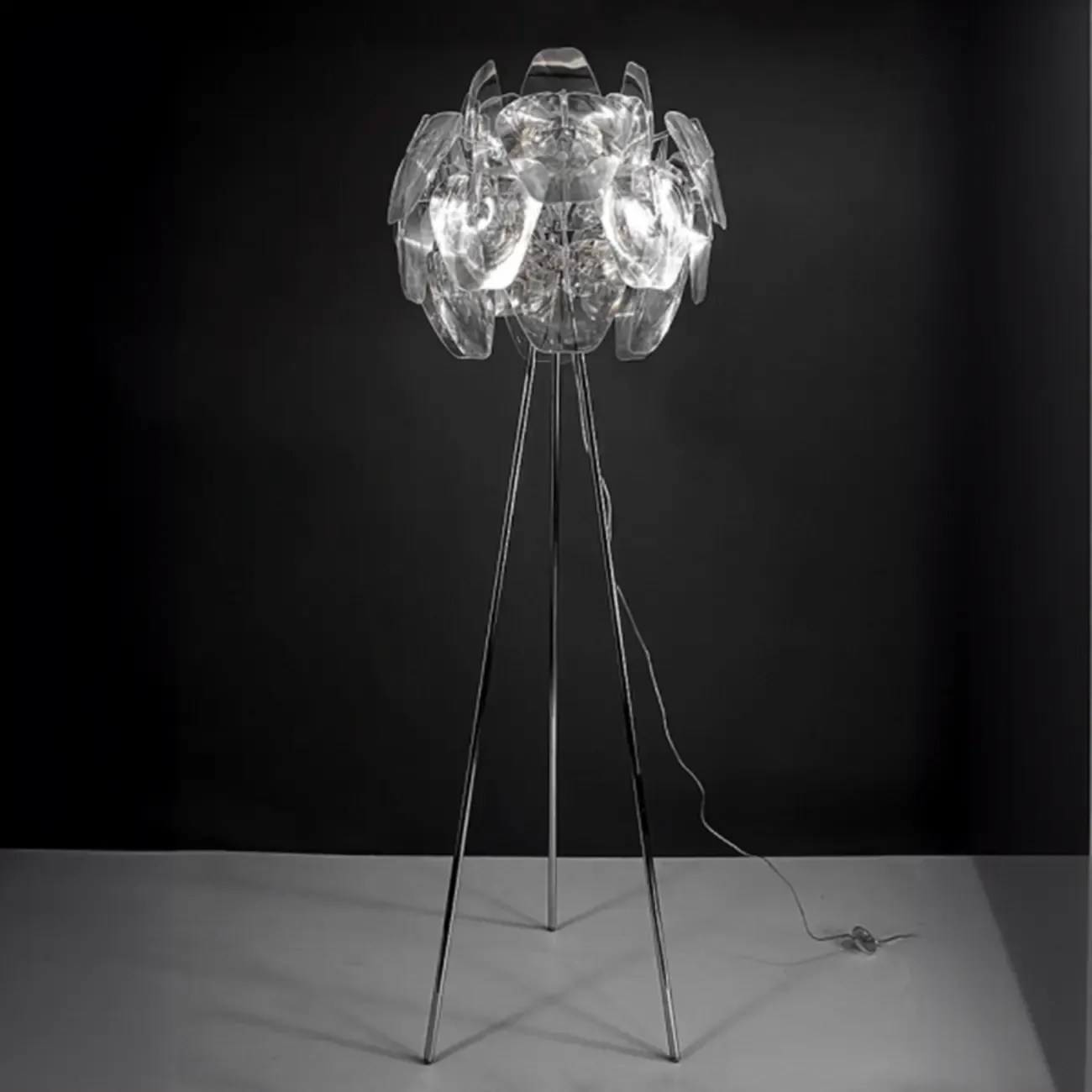 Modern Clear Acrylic Chrome Tripod Floor Lamp Image - 7