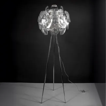 Modern Clear Acrylic Chrome Tripod Floor Lamp Image - 7