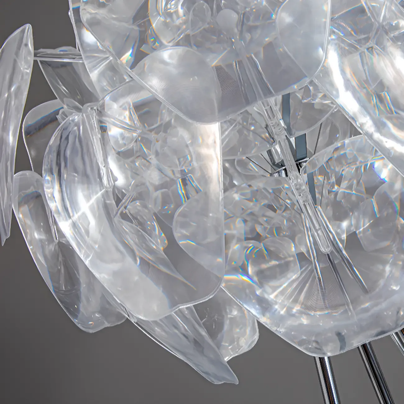 Modern Clear Acrylic Chrome Tripod Floor Lamp Image - 9