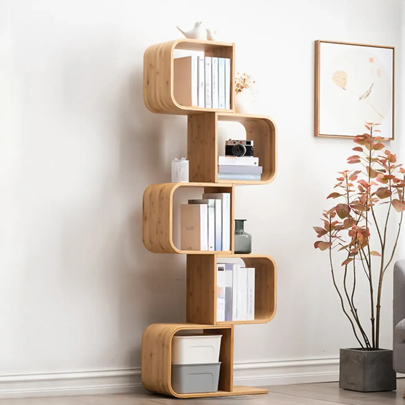 Modern Geometric Open Cube Artistic Oka Bookcase Image - 4