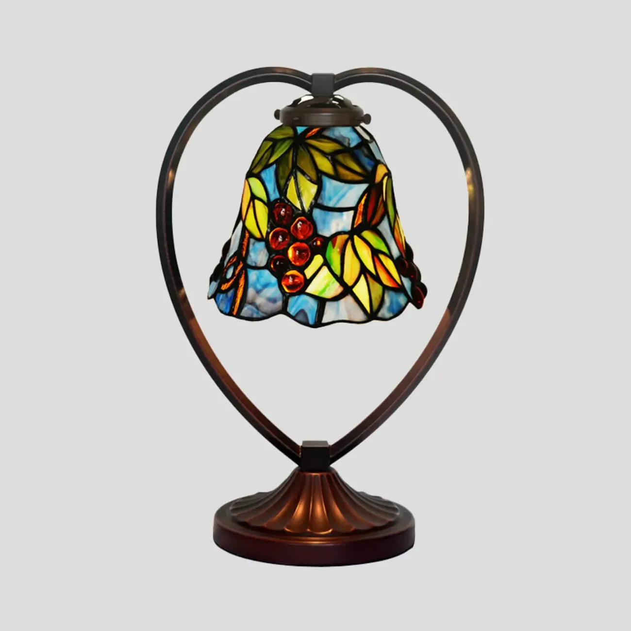 Vintage Stained Glass Heart Shape Table Lamp in Iron Base Image - 1