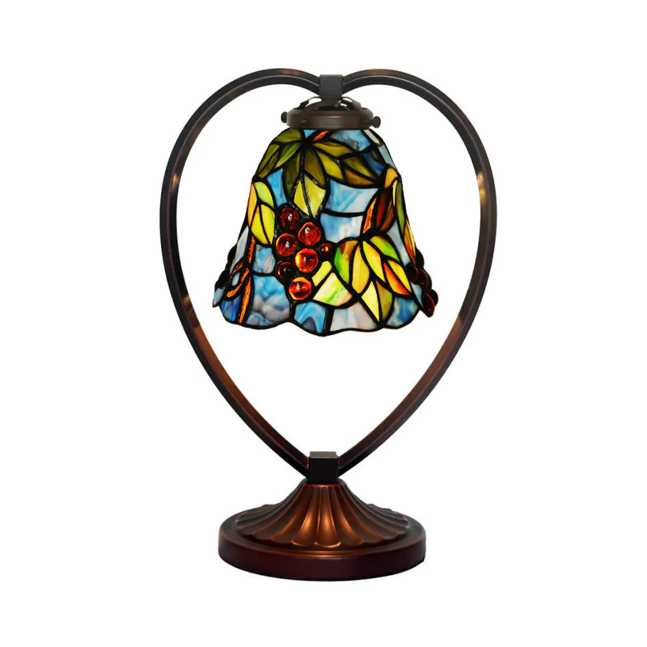 Vintage Stained Glass Heart Shape Table Lamp in Iron Base Image - 2 | homeyfad