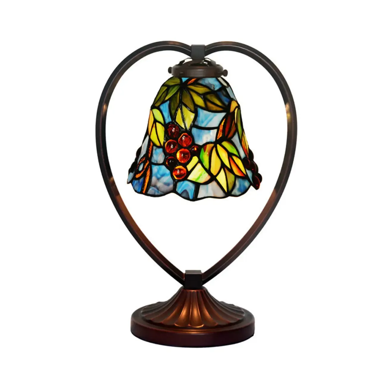 Vintage Stained Glass Heart Shape Table Lamp in Iron Base Image - 2