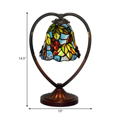 Vintage Stained Glass Heart Shape Table Lamp in Iron Base Image - 5