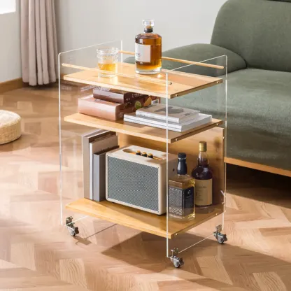 Trendy Moso Bamboo Acrylic 3-Shelf Side Table with Wheels Image - 5