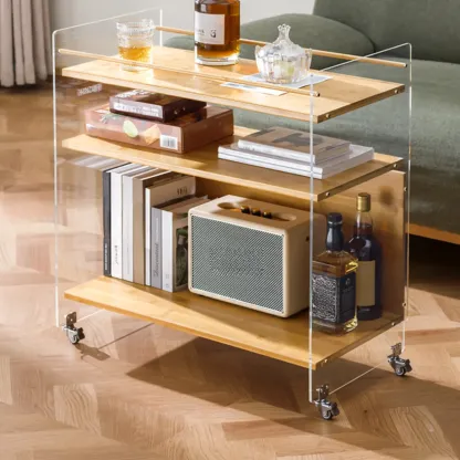 Trendy Moso Bamboo Acrylic 3-Shelf Side Table with Wheels Image - 9