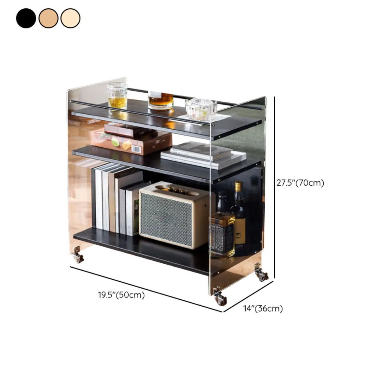 Trendy Moso Bamboo Acrylic 3-Shelf Side Table with Wheels #size