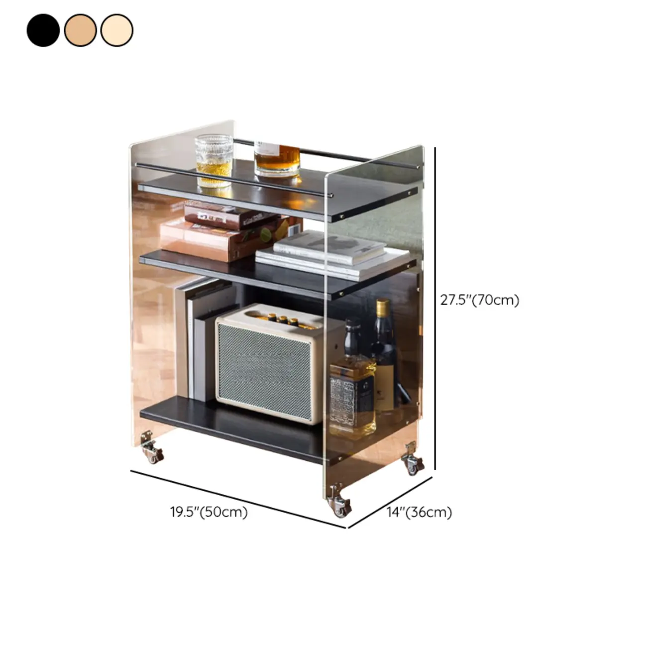 Trendy Moso Bamboo Acrylic 3-Shelf Side Table with Wheels Image - 15 | homeyfad