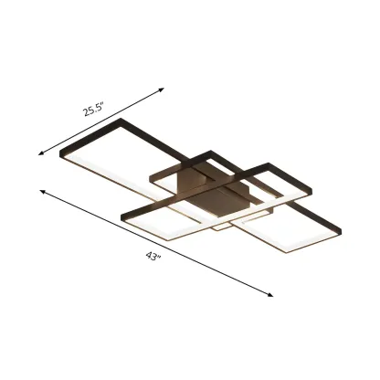 Black Square Metal Modern Semi Flush Ceiling Light Image - 7