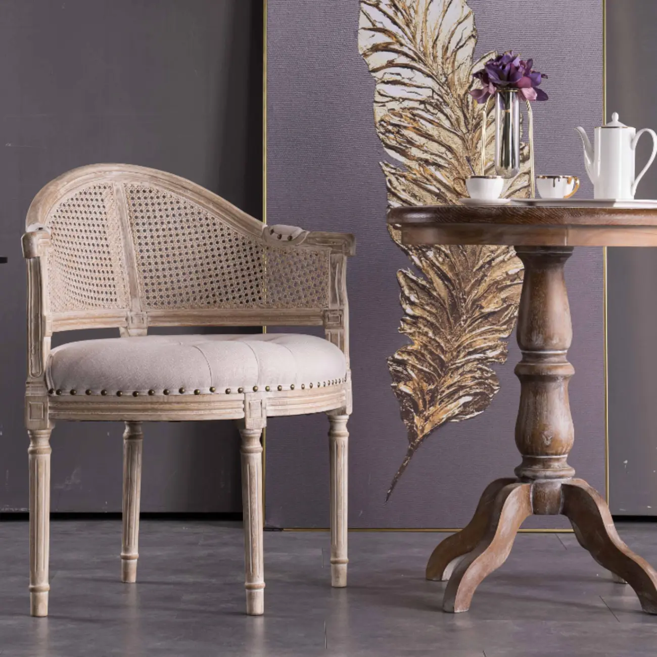 Rustic Rattan Upholstered Wood Dining Chair Image - 1 | homeyfad