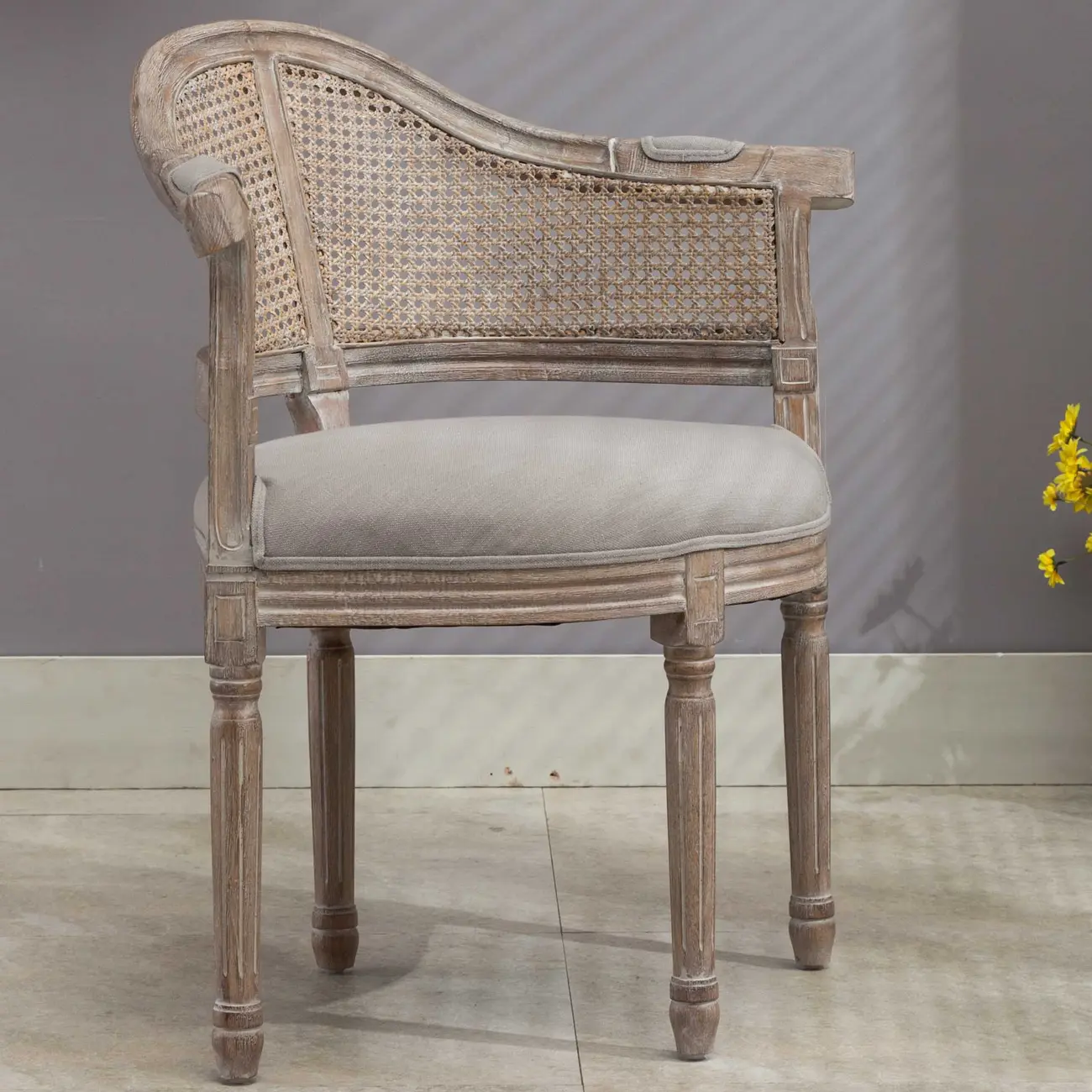 Rustic Rattan Upholstered Wood Dining Chair Image - 4 | homeyfad