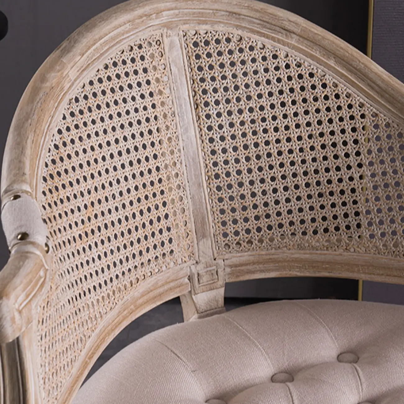 Rustic Rattan Upholstered Wood Dining Chair Image - 5 | homeyfad