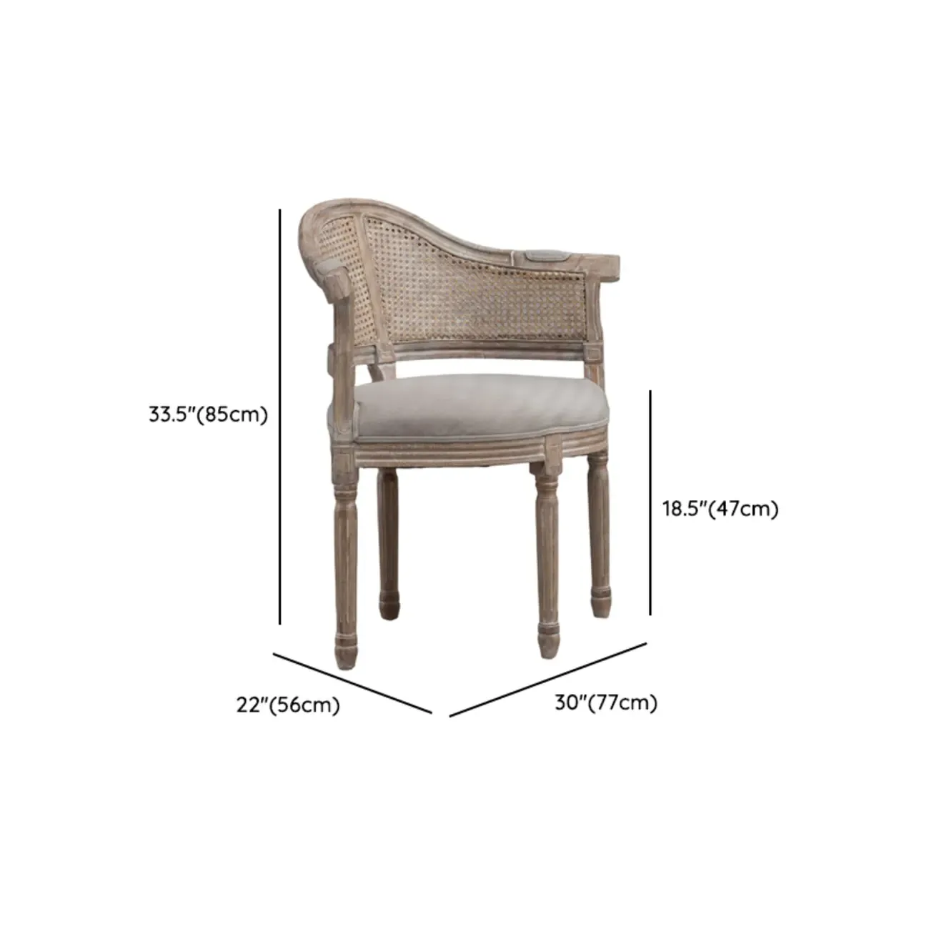 Rustic Rattan Upholstered Wood Dining Chair #size