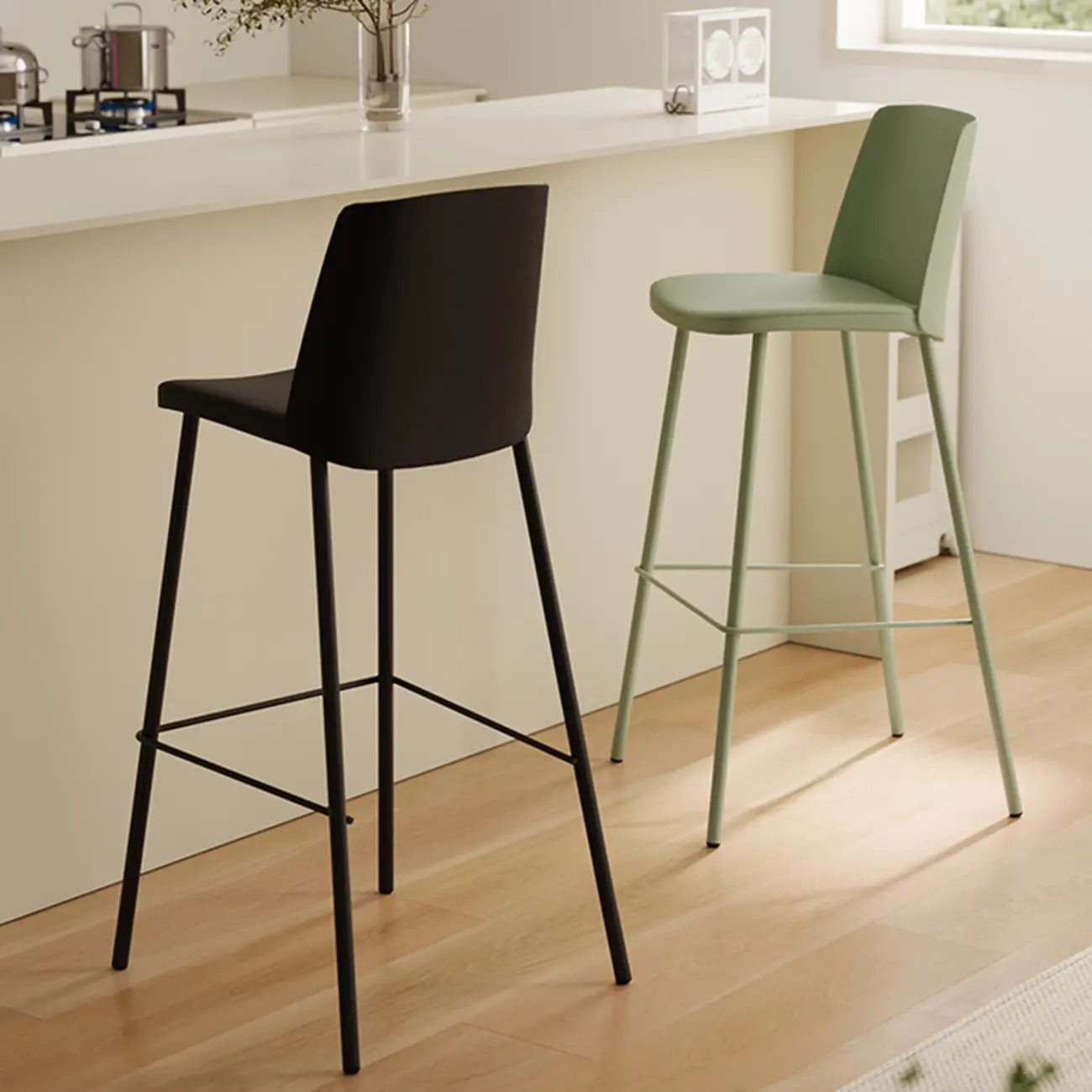 Modern Square Leather Steel Bar Stools Image - 1 | homeyfad