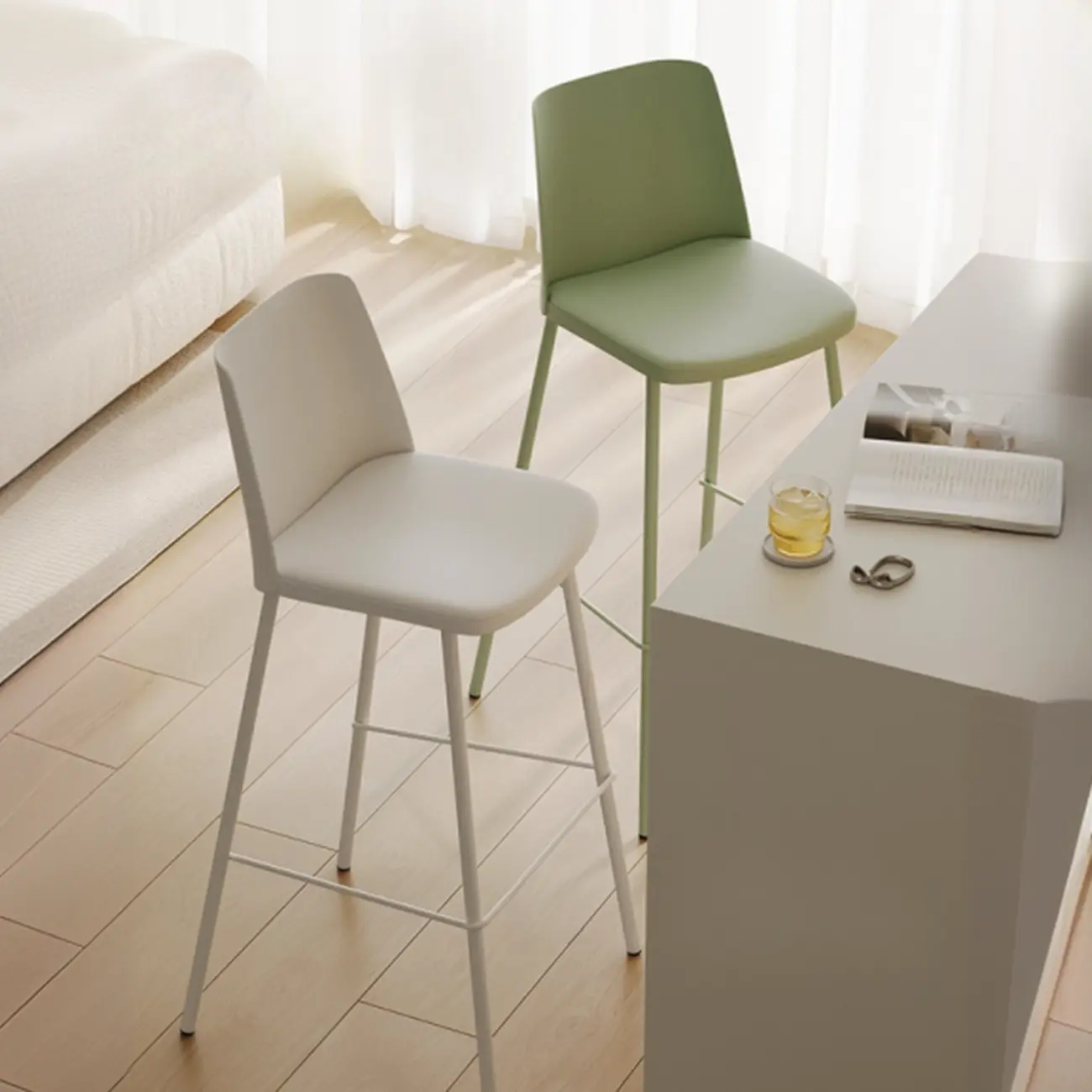 Modern Square Leather Steel Bar Stools Image - 3 | homeyfad