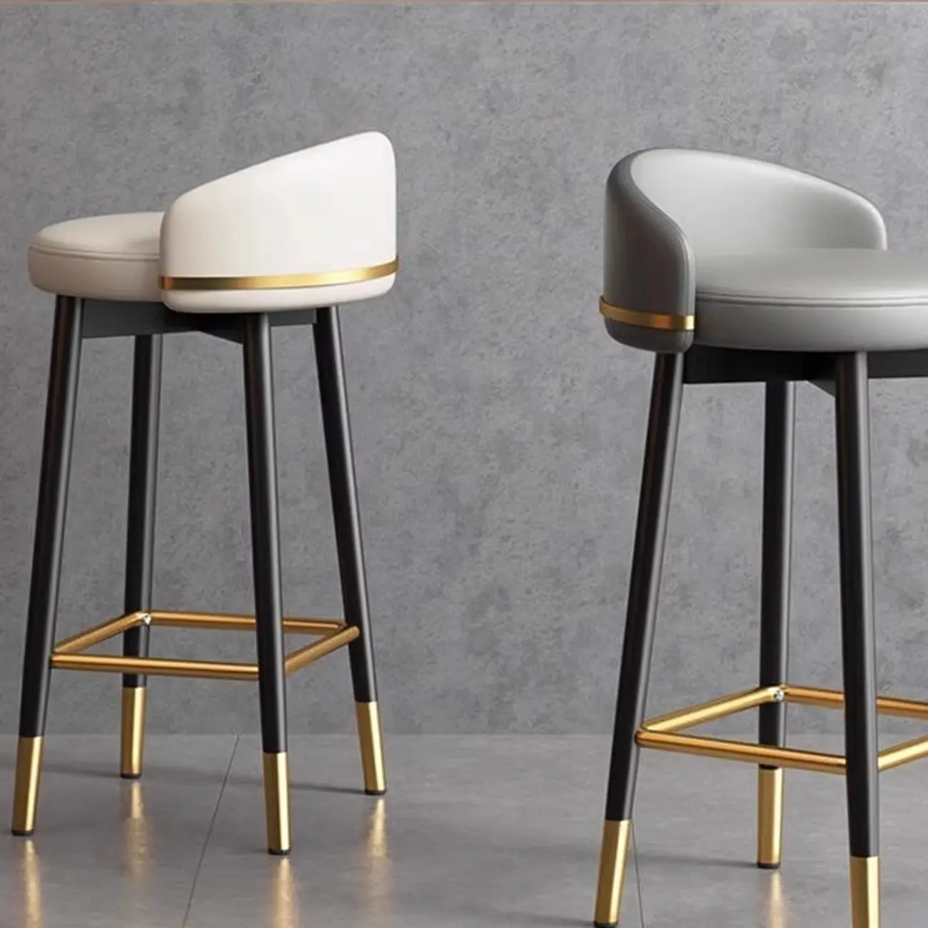  Leather Low Back Counter Bar Stool with Back and Foot Pedestal Image - 1 | homeyfad