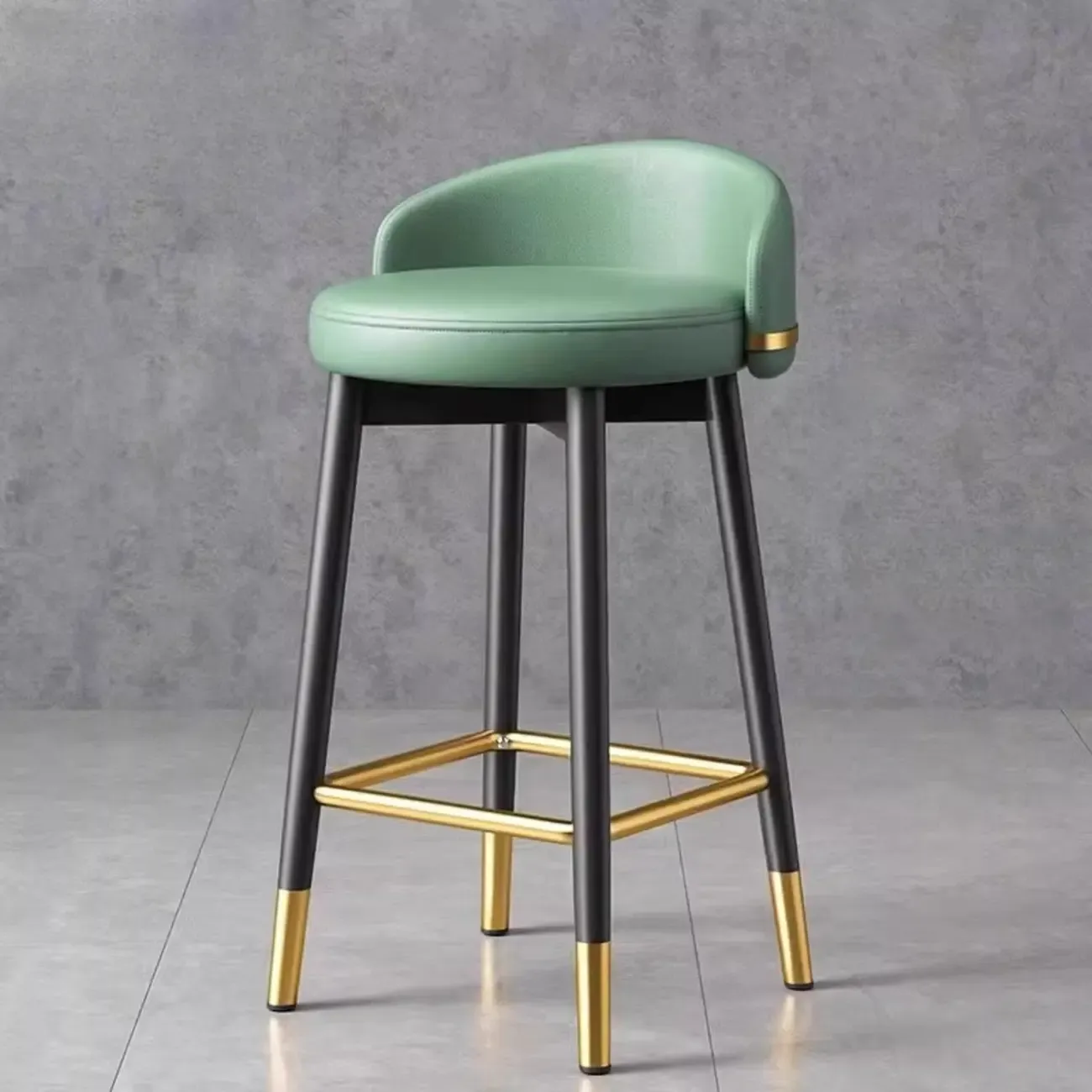  Leather Low Back Counter Bar Stool with Back and Foot Pedestal Image - 11