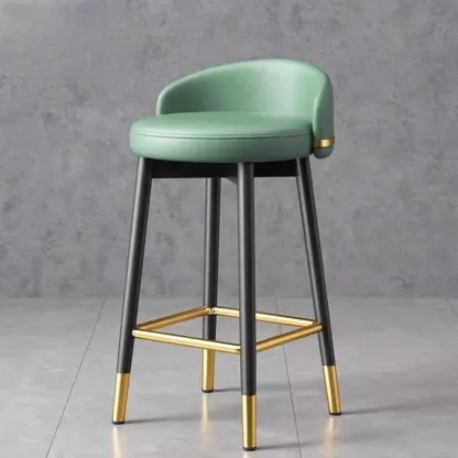  Leather Low Back Counter Bar Stool with Back and Foot Pedestal Image - 11