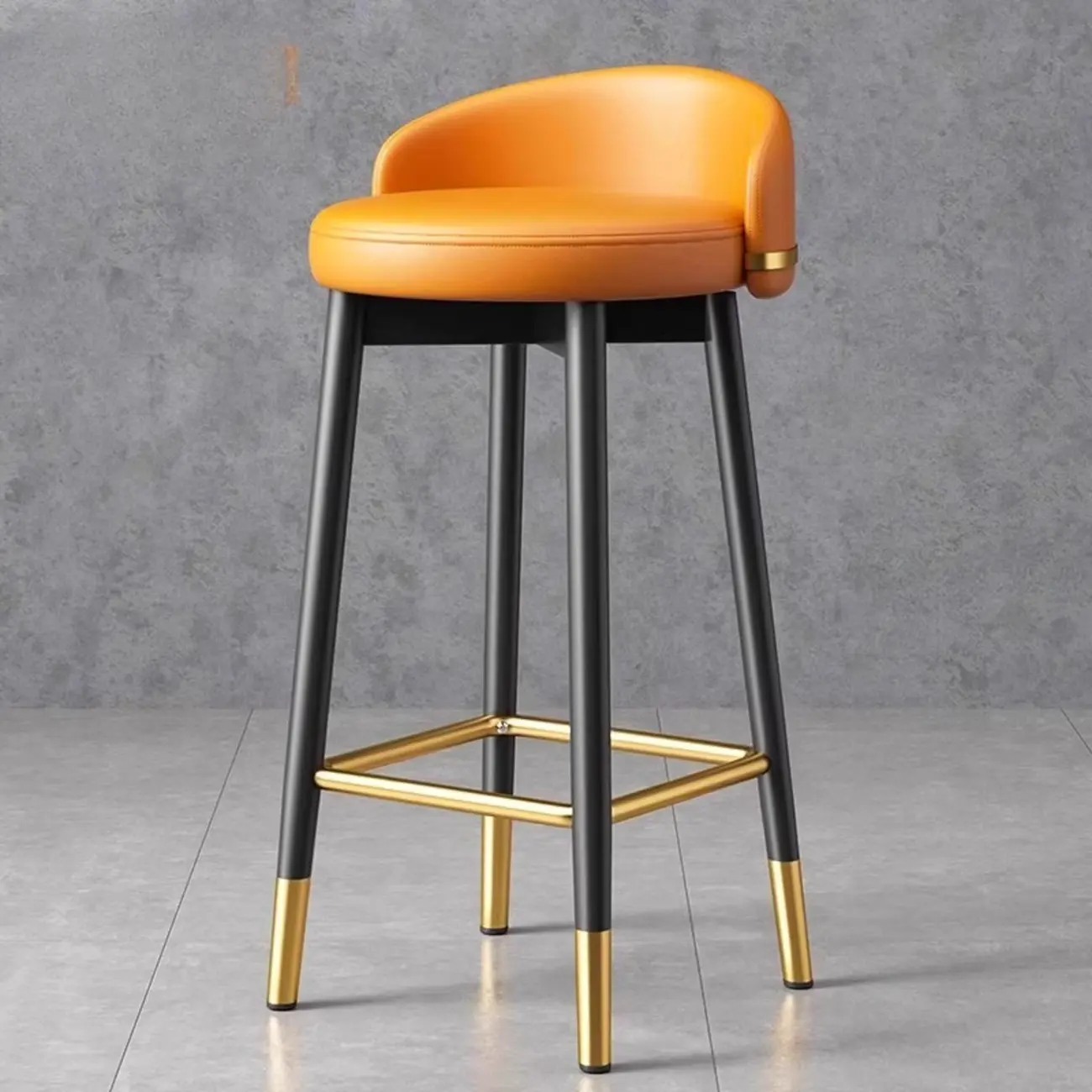  Leather Low Back Counter Bar Stool with Back and Foot Pedestal Image - 7 | homeyfad