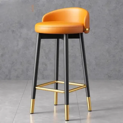  Leather Low Back Counter Bar Stool with Back and Foot Pedestal Image - 7