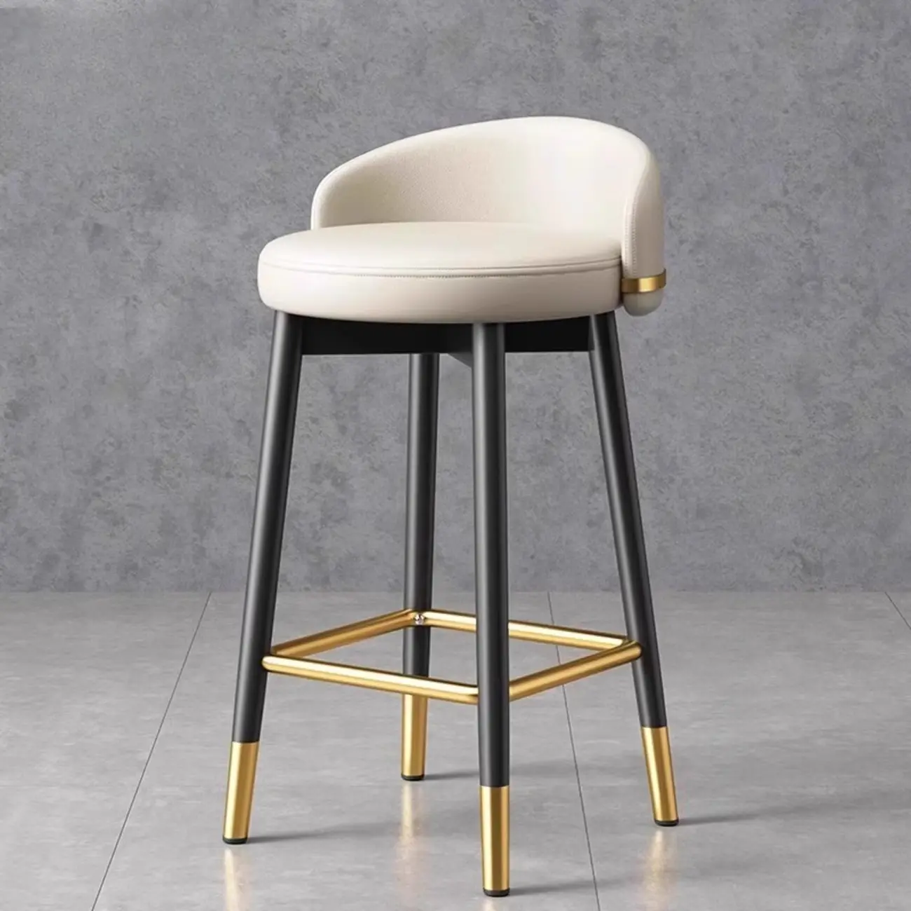  Leather Low Back Counter Bar Stool with Back and Foot Pedestal Image - 3 | homeyfad