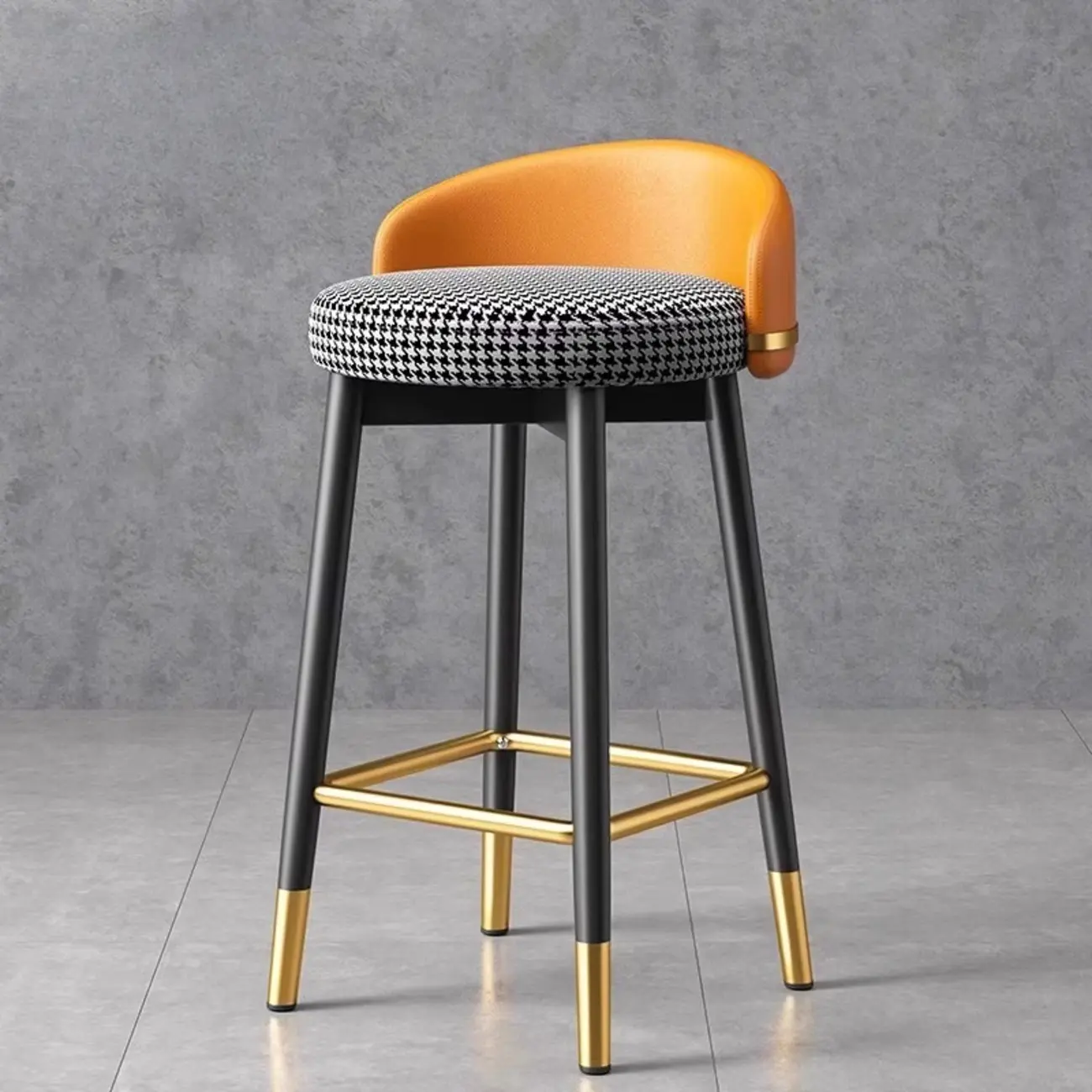  Leather Low Back Counter Bar Stool with Back and Foot Pedestal Image - 9 | homeyfad