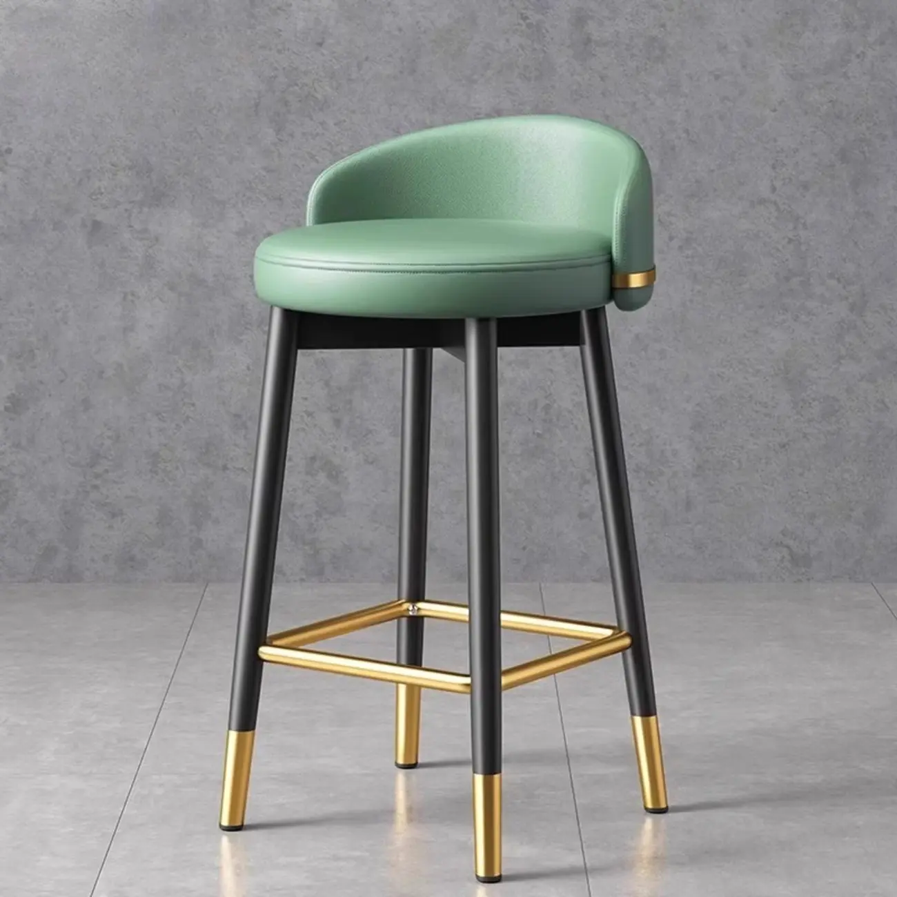  Leather Low Back Counter Bar Stool with Back and Foot Pedestal Image - 10 | homeyfad