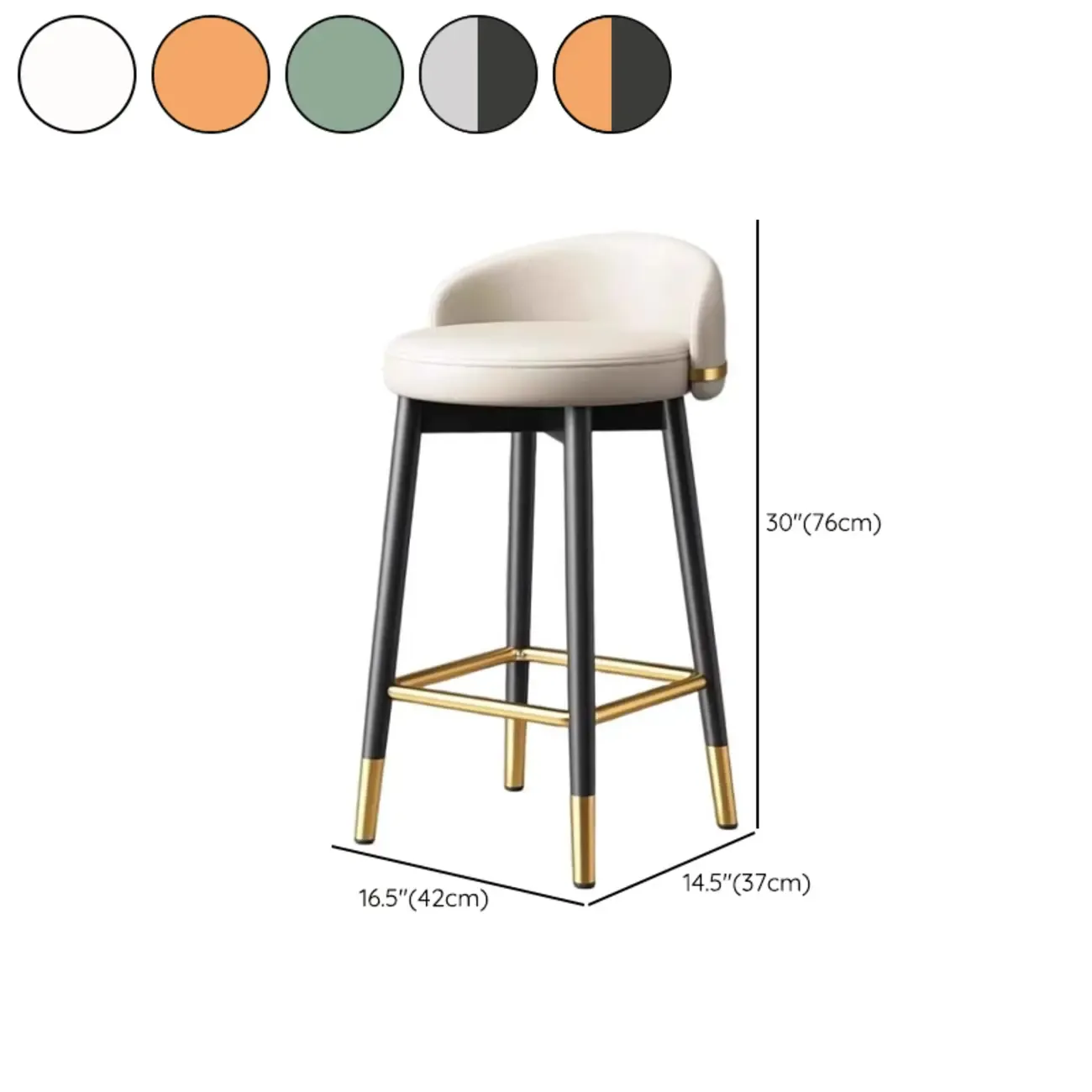  Leather Low Back Counter Bar Stool with Back and Foot Pedestal #size