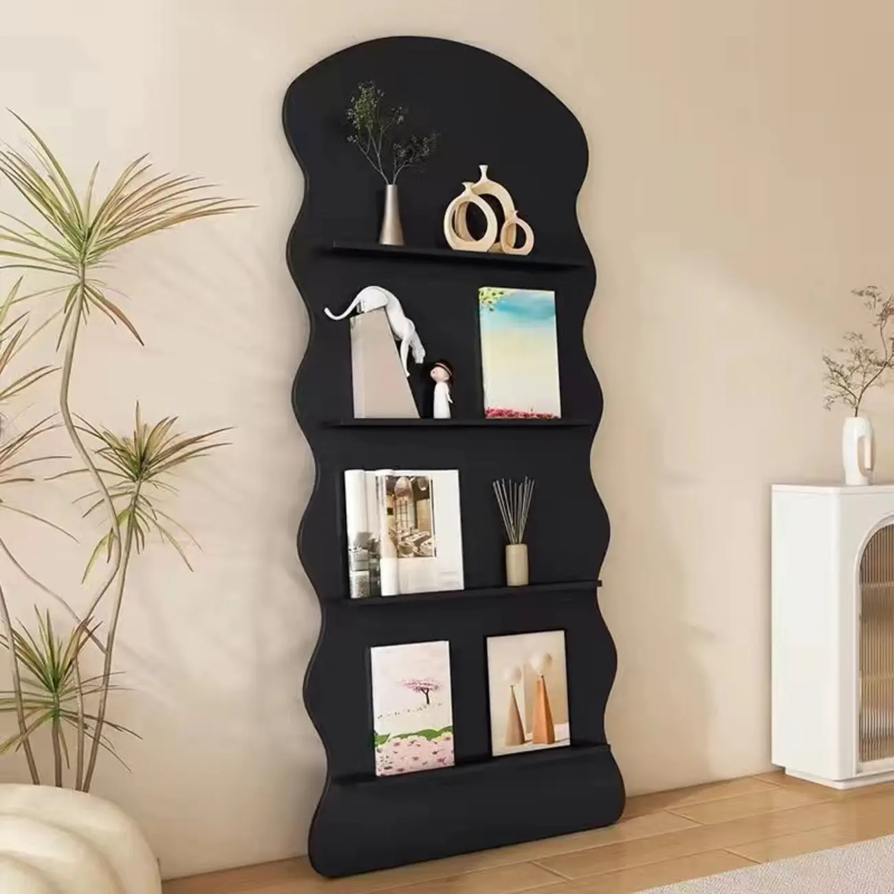 Brown Timber 3 Shelves Wood Bookcase Decorative Bookshelf Image - 7 | homeyfad