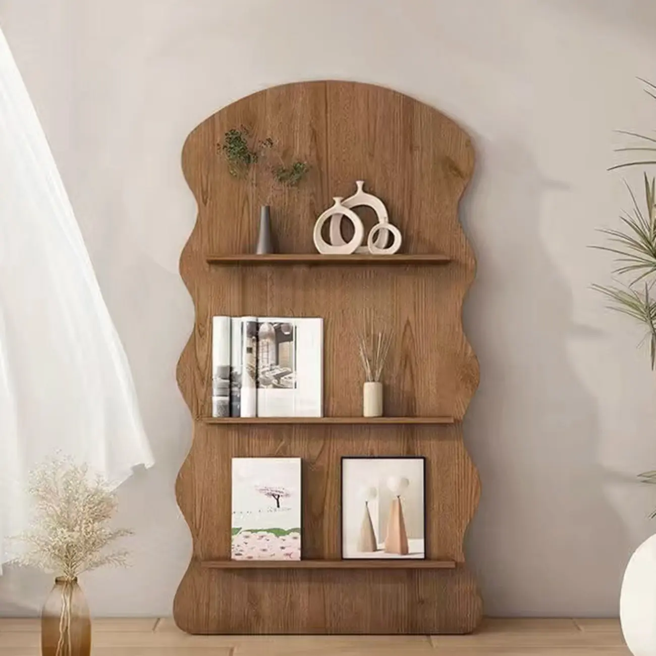 Brown Timber 3 Shelves Wood Bookcase Decorative Bookshelf Image - 1 | homeyfad