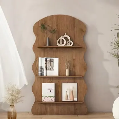 Brown Timber 3 Shelves Wood Bookcase Decorative Bookshelf Image - 1