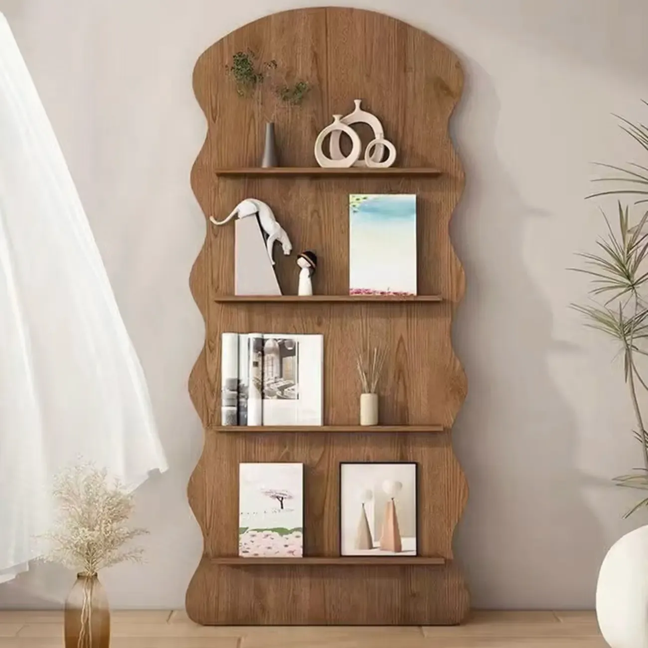 Brown Timber 3 Shelves Wood Bookcase Decorative Bookshelf Image - 4