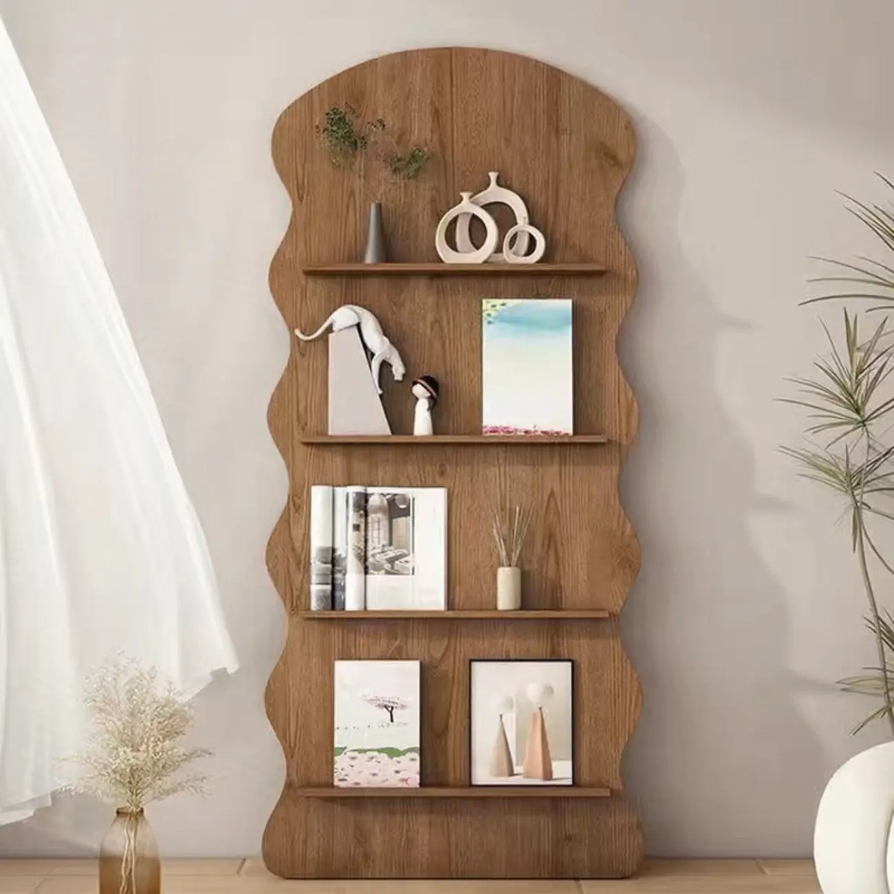 Brown Timber 3 Shelves Wood Bookcase Decorative Bookshelf Image - 8 | homeyfad