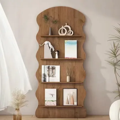 Brown Timber 3 Shelves Wood Bookcase Decorative Bookshelf Image - 8