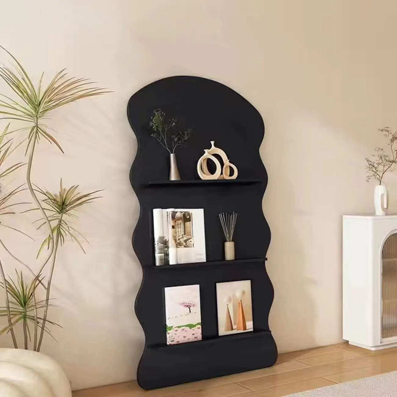 Brown Timber 3 Shelves Wood Bookcase Decorative Bookshelf Image - 3 | homeyfad