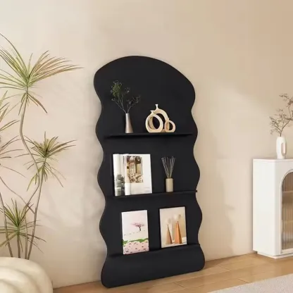 Brown Timber 3 Shelves Wood Bookcase Decorative Bookshelf Image - 3