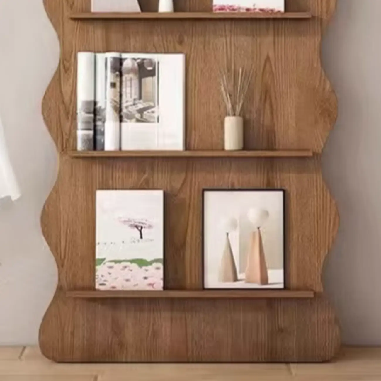 Brown Timber 3 Shelves Wood Bookcase Decorative Bookshelf Image - 12 | homeyfad