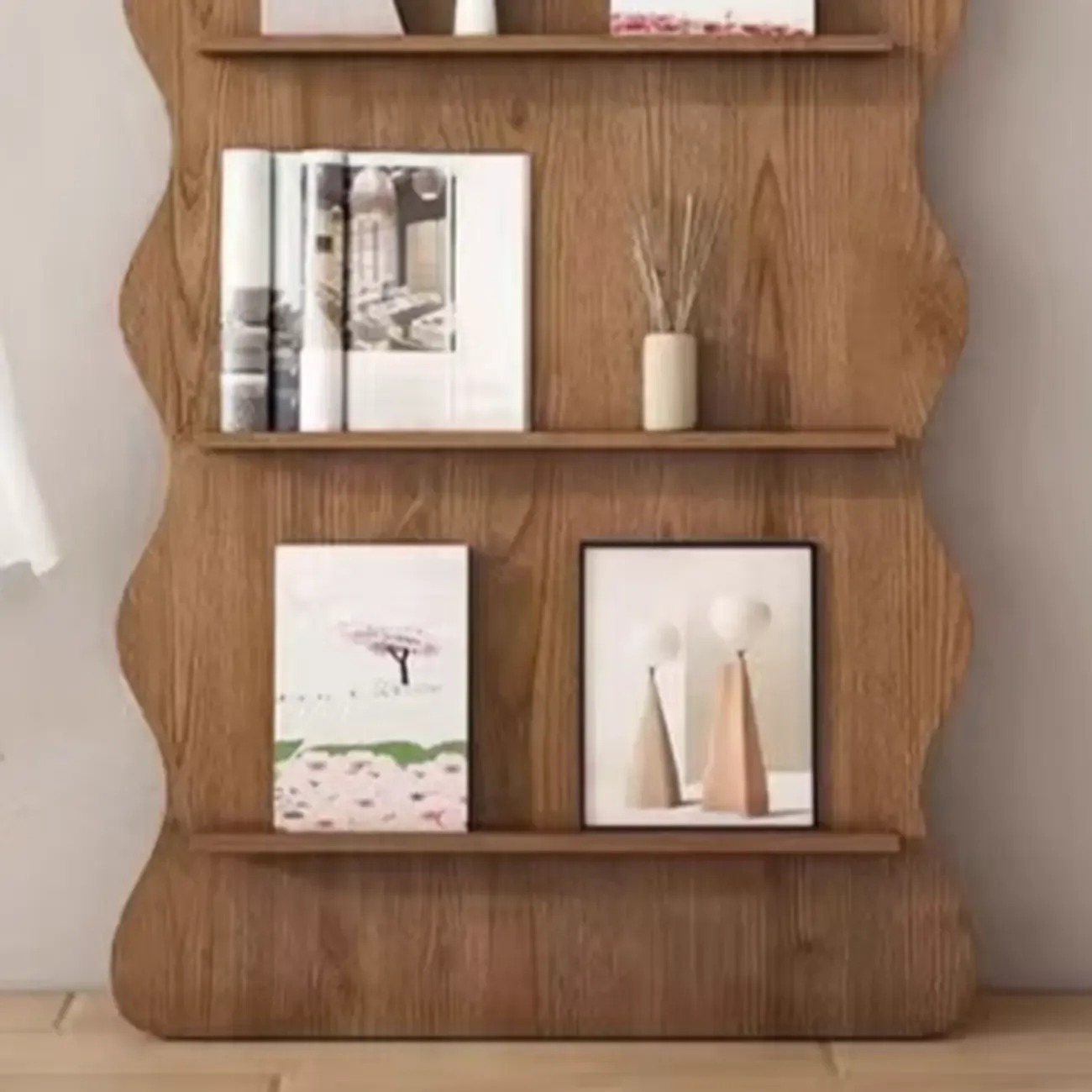Brown Timber 3 Shelves Wood Bookcase Decorative Bookshelf Image - 12