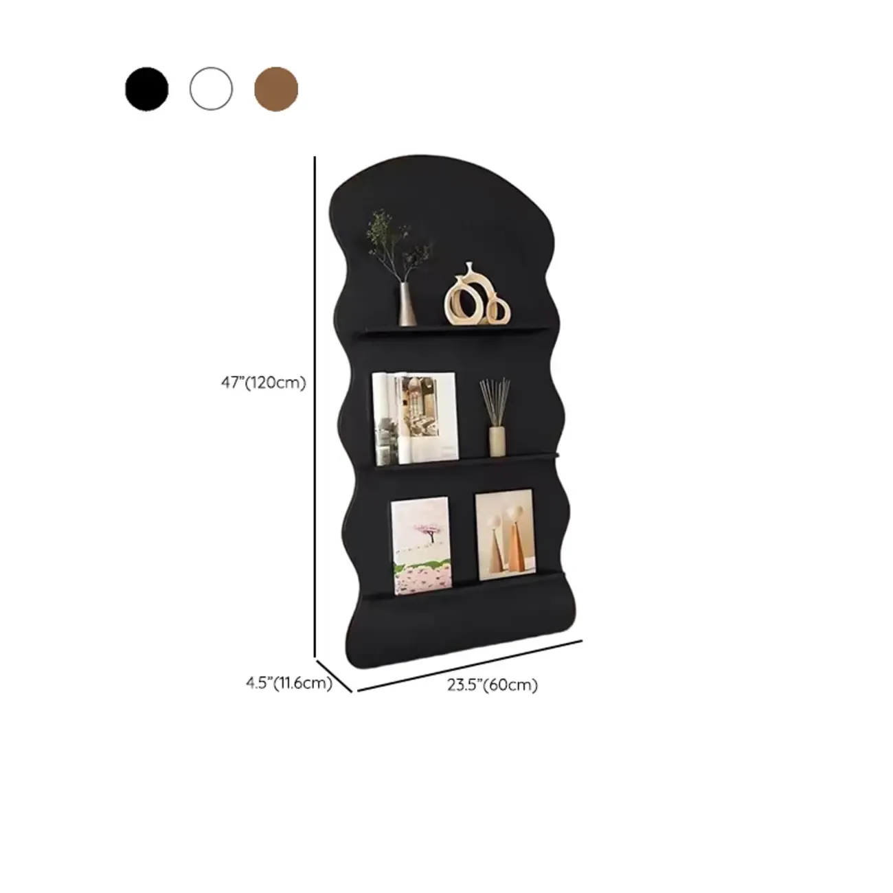 Brown Timber 3 Shelves Wood Bookcase Decorative Bookshelf Image - 15