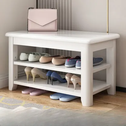 Simple Rectangular Solid Color Storage Entryway Bench Image - 9