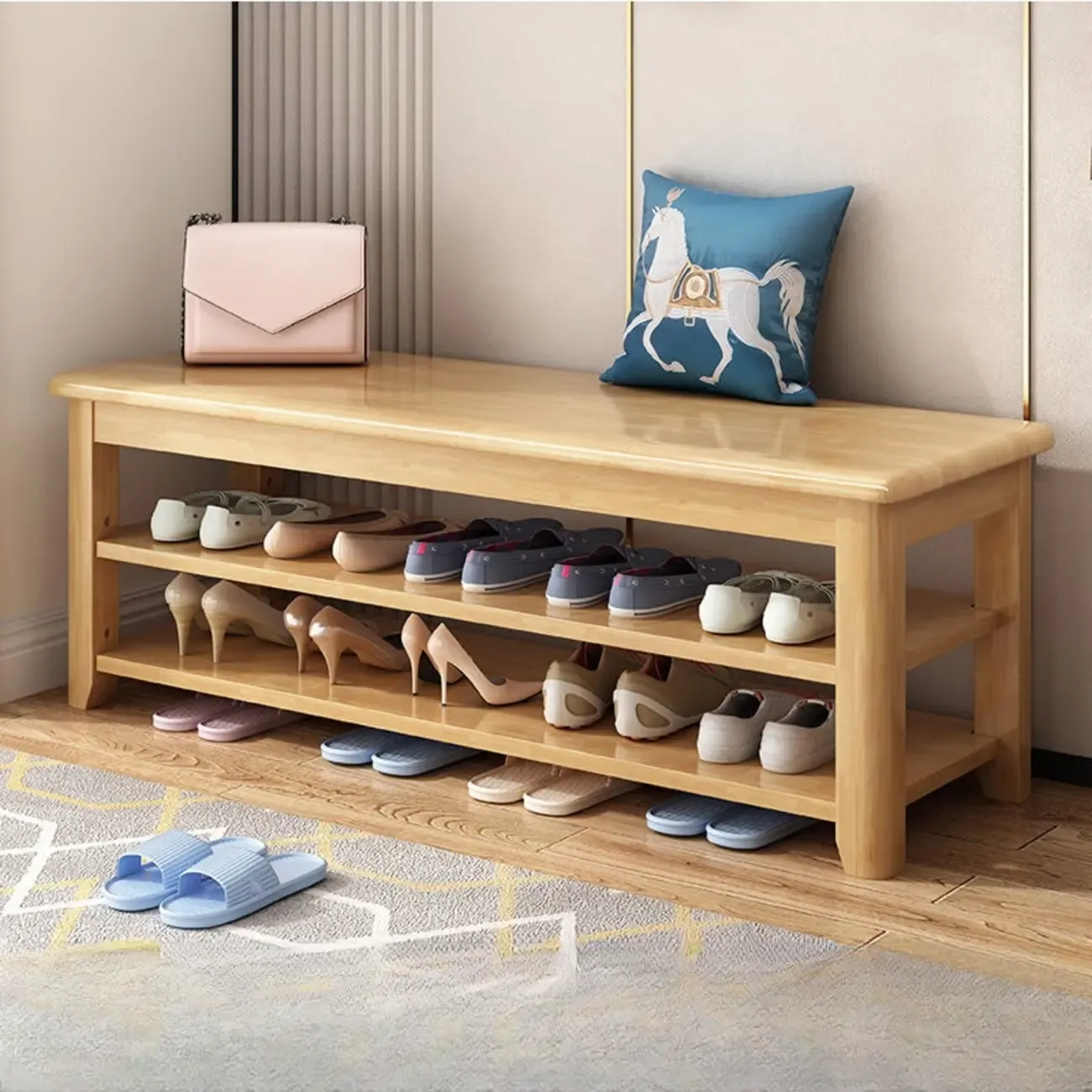 Simple Rectangular Solid Color Storage Entryway Bench Image - 14