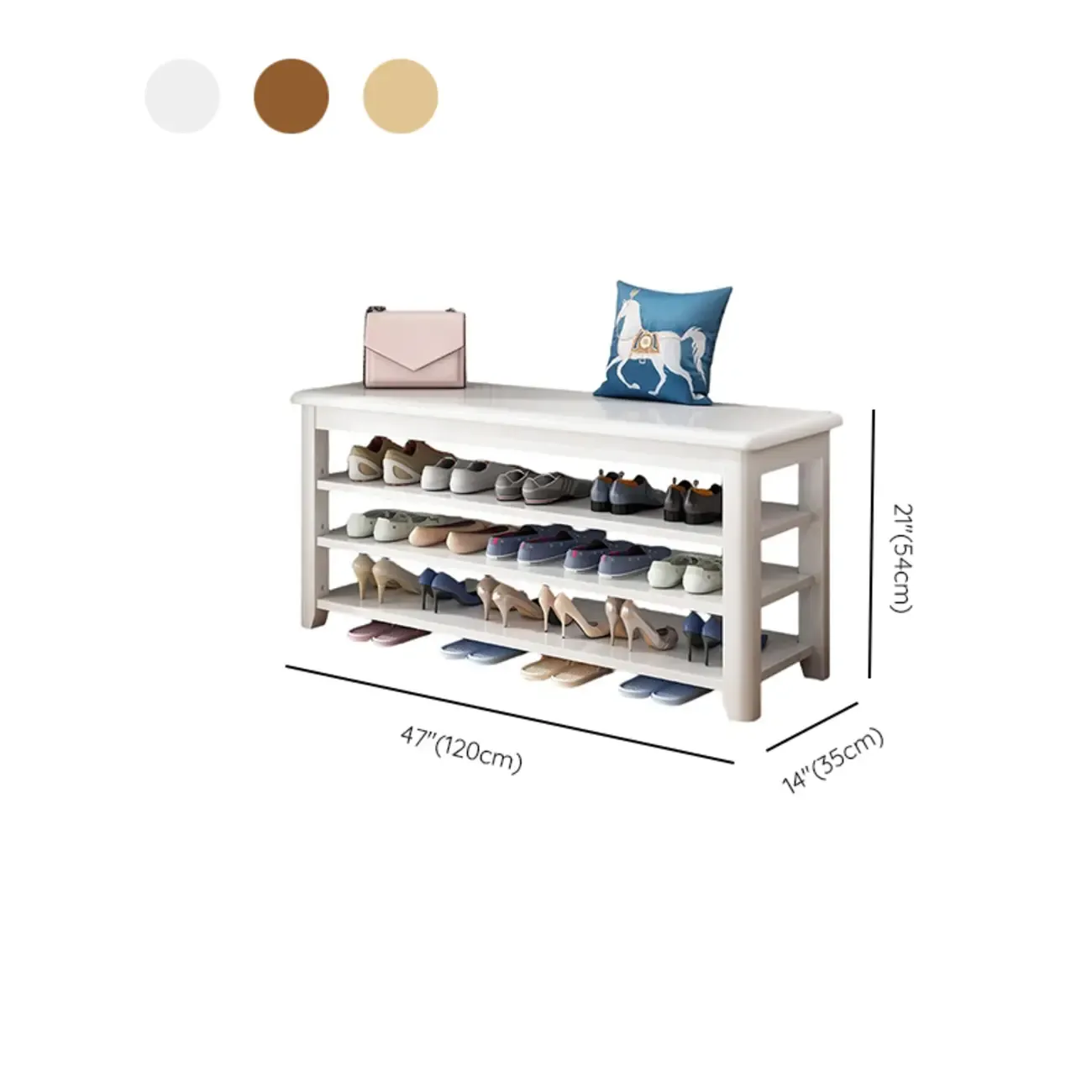 Simple Rectangular Solid Color Storage Entryway Bench Image - 23