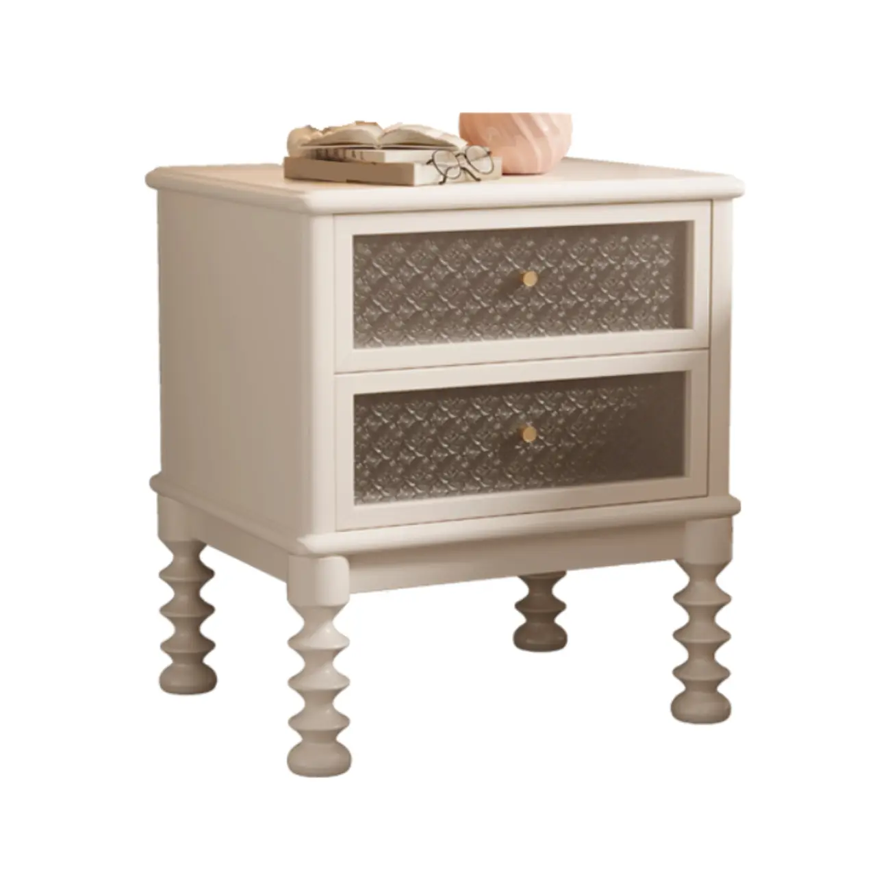 Vintage Solid Wood Patterned Finish Drawers Bedside Nightstand Image - 3 | homeyfad